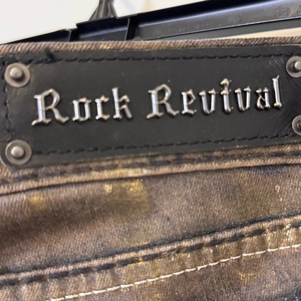 Rock Revival Brown Skinny Jeans with Metallic Finish NWOT - Picture 3 of 5